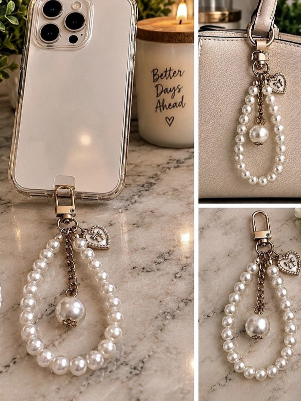 Pearl Bag Charm or Cell phone Charm